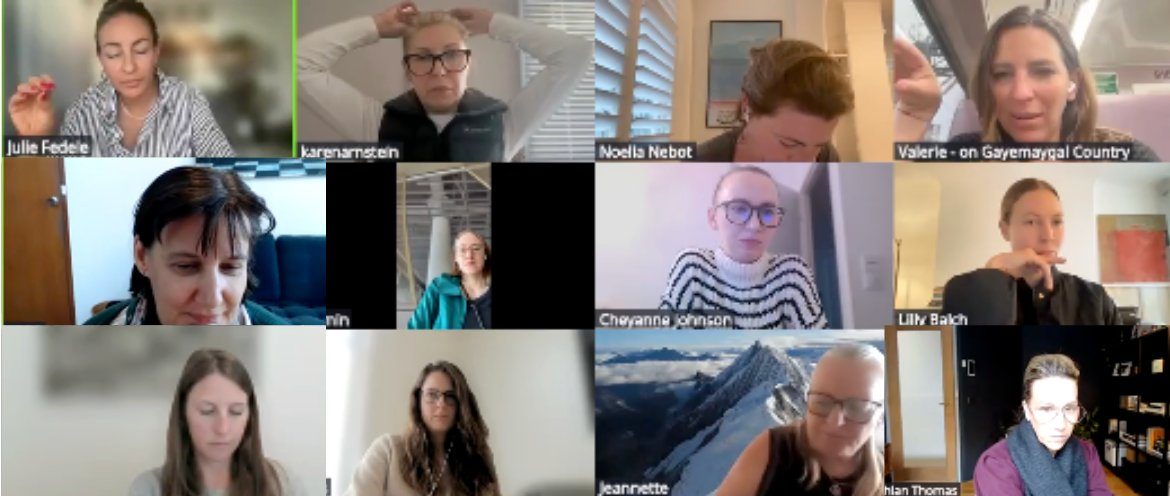 A live Polywork monthly cohort call: a grid of women in the same career transition